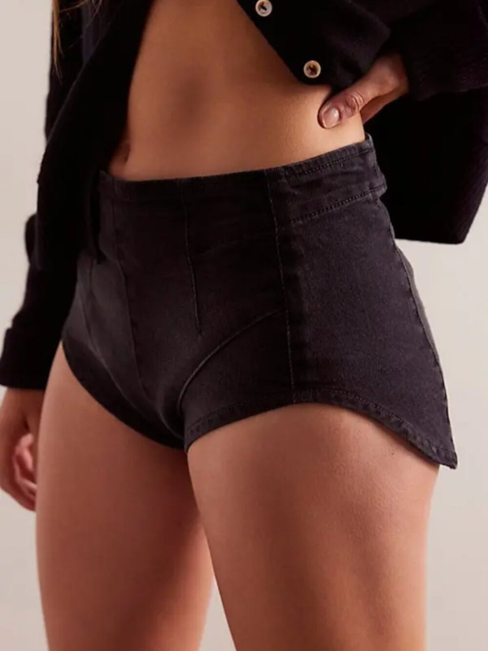 NWT We The Free Keep It Brief Black Denim Micro Shorts, Size XL